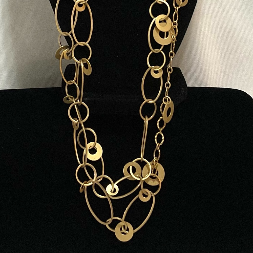 Premier Designs INFUSION 2 Strand multi size link Gold Tone Matte Chain Necklace